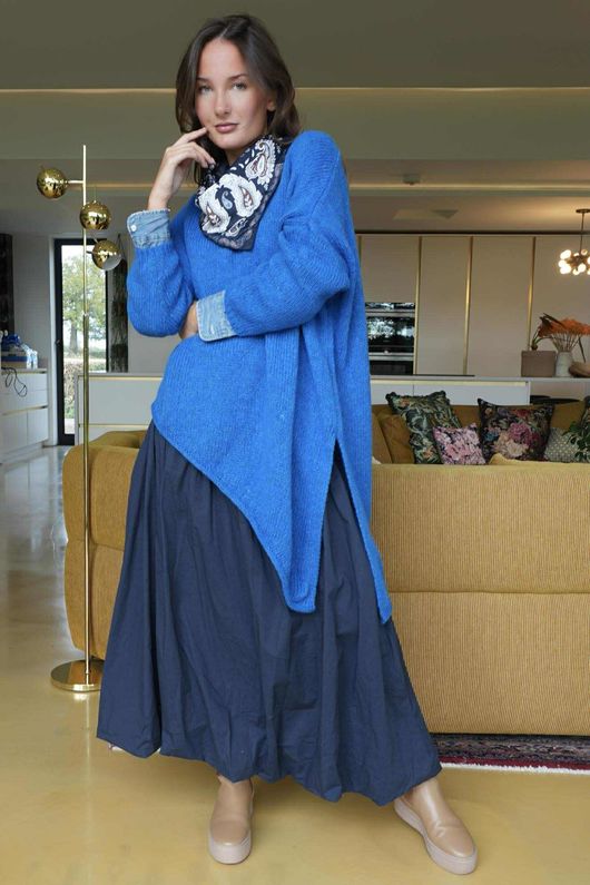 Paloma Bubble Hem Midi Skirt Navy